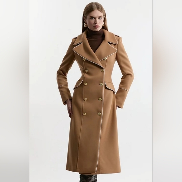 Nwt Karen Millen Premium Italian Manteco Wool Double Breasted Tailored Midi Coat - Picture 1 of 16